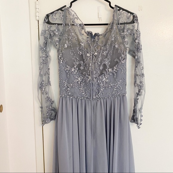 Gray Sequined Mori Lee Evening Dress - Picture 7 of 10